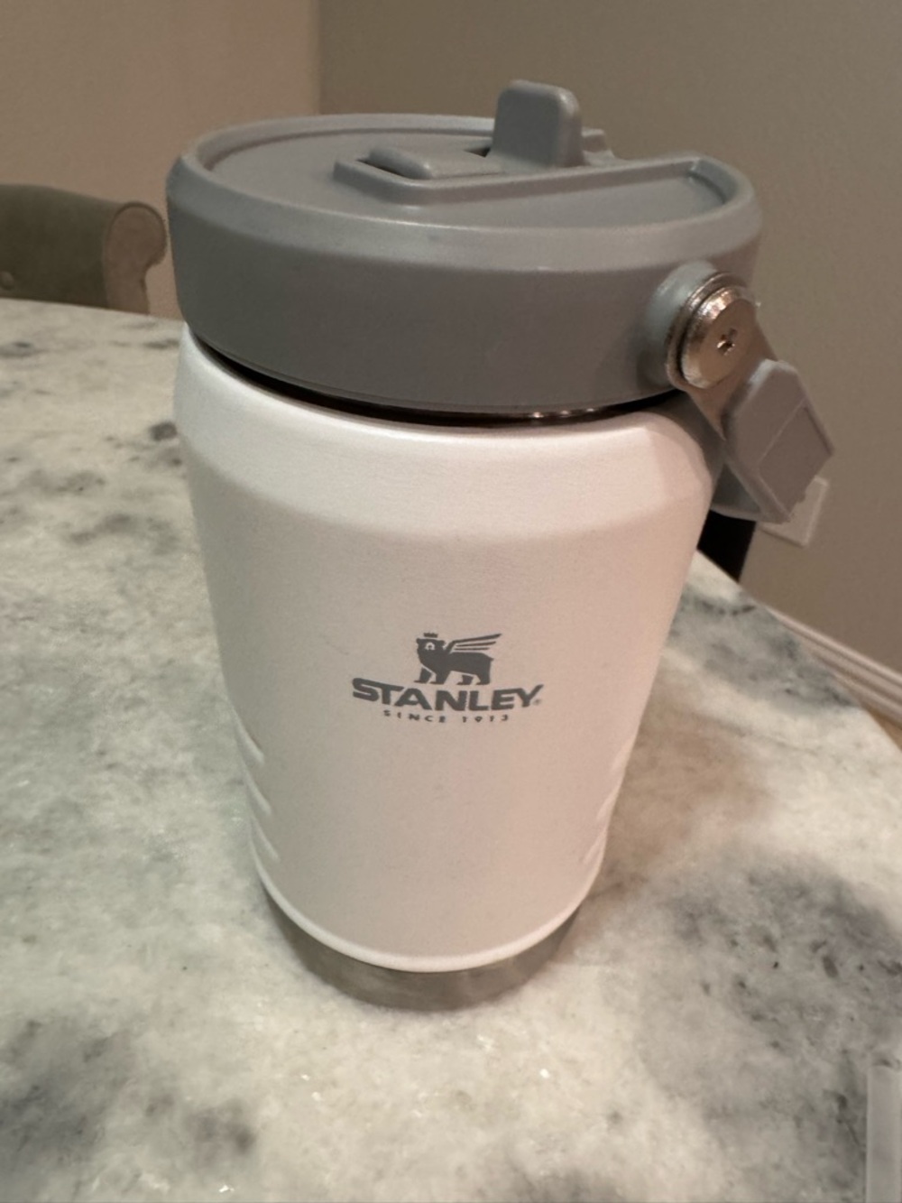 40 oz Stanley White & Gray Insulated Flip-Top Travel Mug